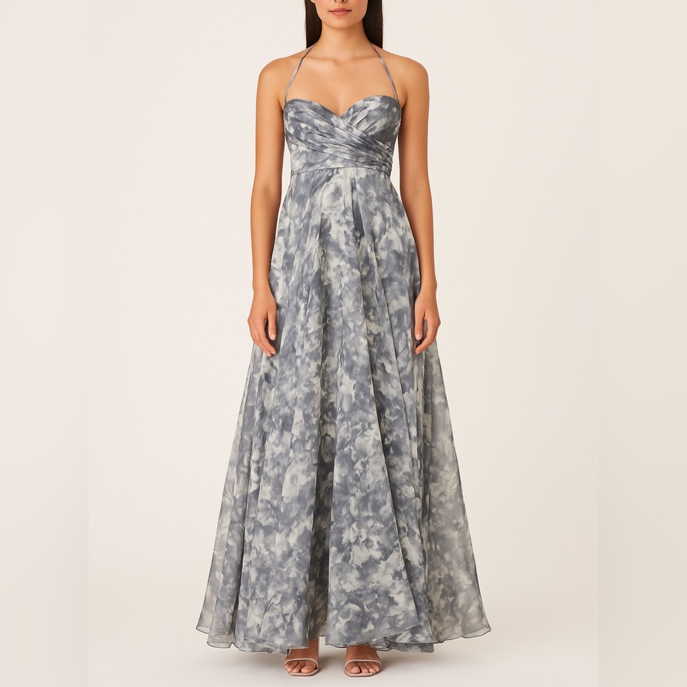 Jenny Yoo Collection Gray / Charcoal Water-Color Strapless Floor-Length – Size 2